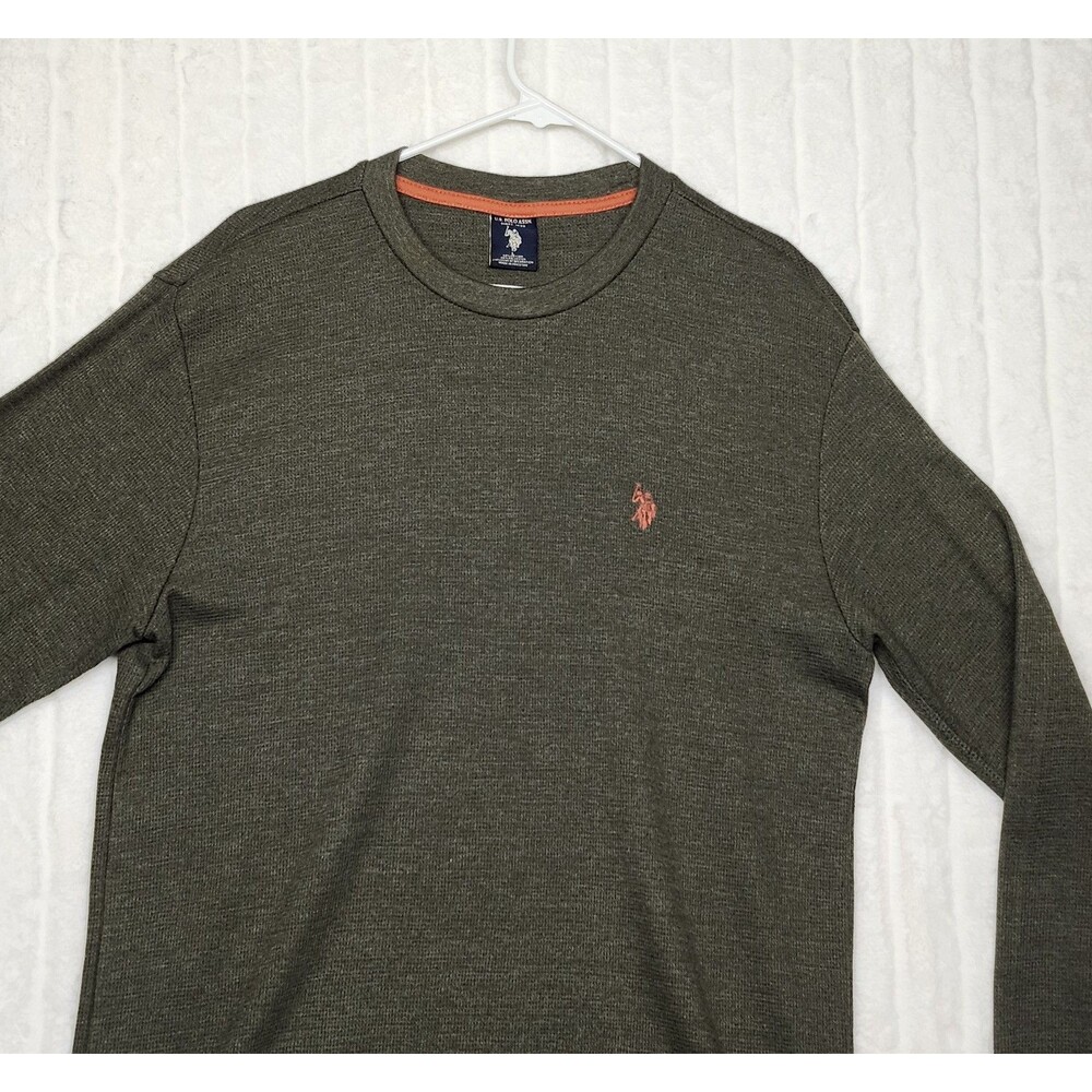 U.S. Polo Assn. Men's Large Olive Green Waffle Knit Long Sleeve T-Shirt Crew